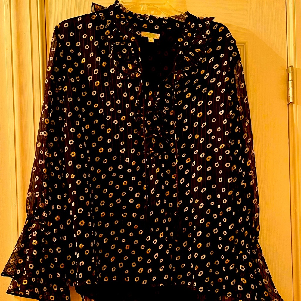 Jade XL black top with white and gold polka dots